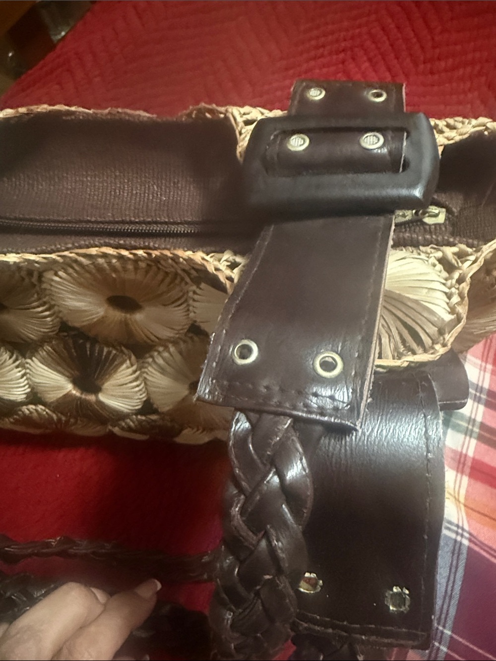Woven Straw Tote Bag with Dark Brown Leather Straps - Picture 8 of 8